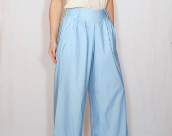 Light blue denim Pants High waist Wide leg pants with pockets