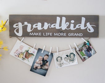 Grandkids Make Life More Grand wood sign- hand painted- rustic decor- farmhouse- weathered look- Free Gift Wrapping Available!