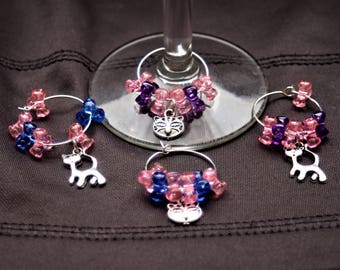 Set of 4 Cat Wine Glass Charms