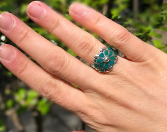 Vintage 1960s Sterling Silver Turquoise Ring, Size 6