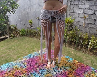 Gypsy, crochet, tassel skirt, with long fringe. Taken from an original pattern from the seventys. Festival clothing. Boho skirt. Vegan skirt
