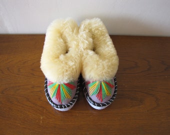 Sheepskin slippers EU36 = US 6,0/ Fur leather slippers / Warm slippers / Fur moccasins / Gift for Women /