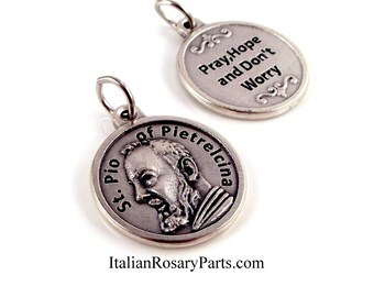 St Padre Pio Pray Hope and Don't Worry Italian Medal | Italian Rosary Parts