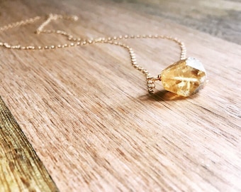 Raw Citrine Necklace - Citrine Necklace - Raw Stone Necklace - Raw Crystal Necklace -Raw Citrine - November Birthstone - Raw Stone