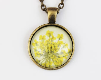 Yellow pressed flower necklace