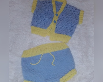 Vintage Baby Boy Spring Easter Knitted Sweater Diaper Cover Pants 0-3 Months