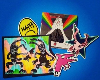 Deluxe Art & Stickers Pack 5 - UNRATED! - 4 stickers, 1 OOAK drawing