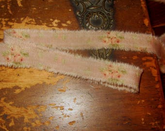 Tattered Tea Stained Fabric Ribbon Petite Lavender with Peach Fabric 3