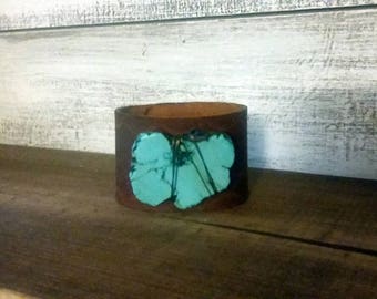 Turquoise stone leather cuff