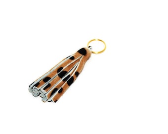 Wholesale Calf Hair Tassels, Wholesale Tassels, Leather Tassels, Leopard Tassels, Tassel Keychains, Tassels for Handbags, Qty 5