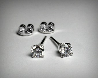 Diamond Earrings, Genuine Diamond Stud Earrings, 14K White Gold, Natural Diamond Earrings, 14K Diamond Earring, Solid 14K Gold, Post Earring