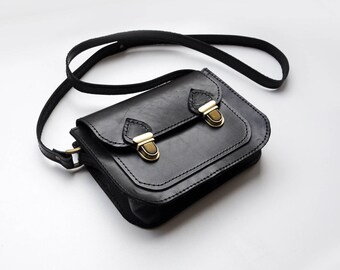 Sac besace en cuir, sac bandoulière en cuir noir petit
