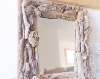 Driftwood Mirror Natural Isle of Wight Beach Home Decor Nautical Wall Hanging 10"x14"
