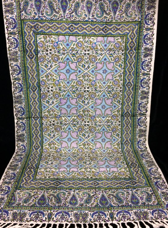 Hand printed Table runner 45" long, traditional hand dyed tapestry, wall decor, tablecloth, natural textile