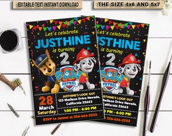 INSTANT DOWNLOAD_Paw Patrol Birthday Invitation, Editable, invitation, invitations birthday, Invites, invitations download, PDF