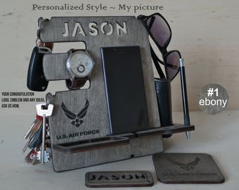 Custom docking station - Air Force gift idea, Air Force gift for men, Military gift, armed forces Fathers day gift for boyfriend phone stand