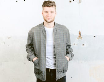 Men's BOMBER Jacket . Men's Lightweight Spring Jacket Grey Vintage 90s Coat Aviator Flight Jacket Oversized Outerwear . size XL