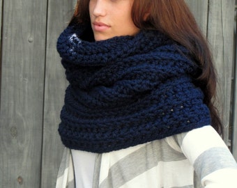 Hooded Cowl Wool Snood Chunky Cowl Womens Scarf Gift for her Shrug Handmade Knit Scarf Noni Tunnel Cowl Navy Blue or Choose Your Color