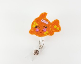 Goldfish - Felt Badge Reel - Nurse Badge Holder - RN Badge Reel - Badge Clip - Name Badge Holder - ID Badge Reel - Retractable Badge