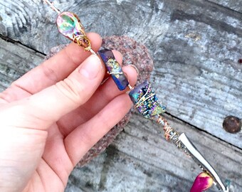 Roach Clip, Pipe Poker, Smoke Accessories, Rainbow Aura Quartz, Gifts for her, Healing Roach Clip, Custom Roach Clip, Crystals and Stones
