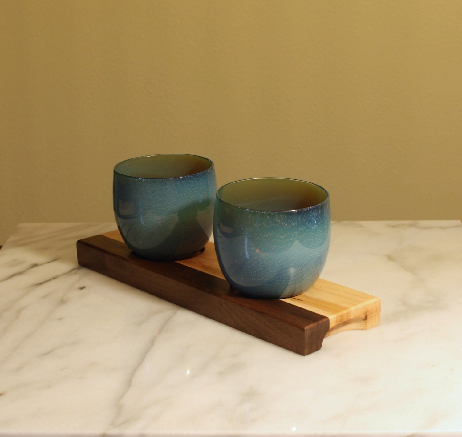 Glassybaby Holder Maple and Walnut holds two votives or