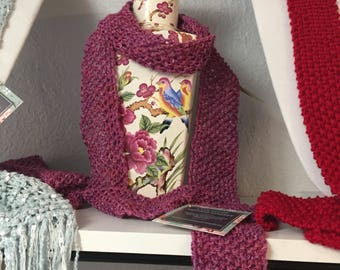 Hand Knit Silk Scarf in Magenta