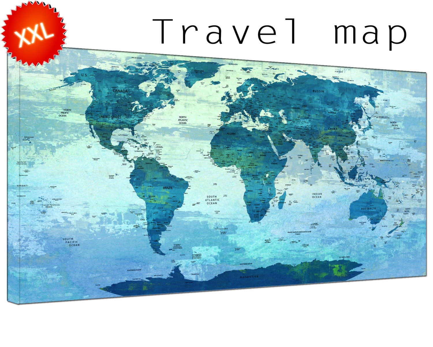 push pin travel world map canvas art print large push pin travel world map with countries home office decor print on canvas