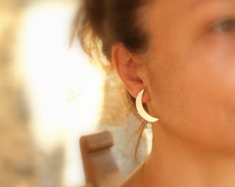Statement Jewelry - Celestial Jewelry - Crescent Moon Earrings Sterling Silver Moon Earrings - Handmade Metalwork Jewelry