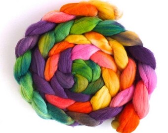 Rambouillet Wool Roving - Hand Painted Spinning Fiber, Pinata