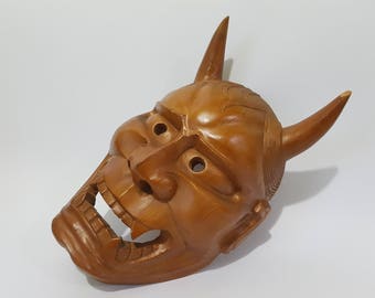 Vintage Hannya Wooden Mask, Japanese Traditional Noh Mask, CecysAsianShop