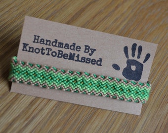 Handmade Macrame Woven Diamond Friendship Bracelet Green Tan