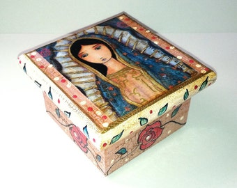 Virgen de Guadalupe - Pre-Order - Original Mixed Media Handmade Jewelry Box Folk Art by FLOR LARIOS