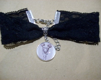 Lace Choker With Victorian Illistration Inspired Conjoined Twin Skellington Detail