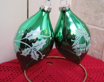 Christmas Ornaments, Stenciled Ornaments, Green Ornaments