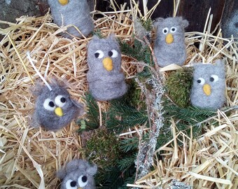 6 felted Owls Oblong, felted Owl felt