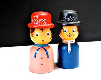 Kitschy Salt & Pepper Shakers His and Hers Wooden