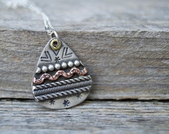Textured Wire Sterling Silver Rustic Necklace. Brass Wire . Rustic . Relics . Stamped