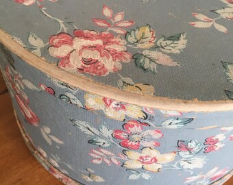 Vintage blue wallpaper floral hatbox storage
