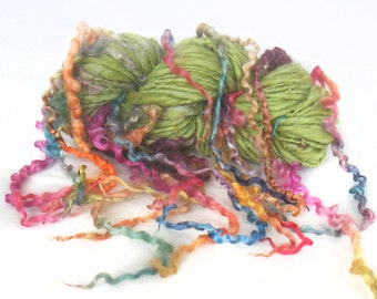 Handspun Art Yar, hand spun handdyed Wensleydale locks & Merino wool