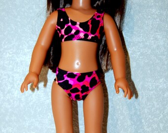 Bikini Swimsuit for 14.5" Wellie Wishers or Melissa & Doug Doll Clothes coral-pink-black tkct1215 READY TO SHIP