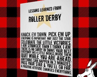 Roller Derby, Lessons Learned, 8x10 Wall Art, Art Print, Roller Derby Poster, Derby Life, Women are Strong, Feminism, Plaid, Motivation