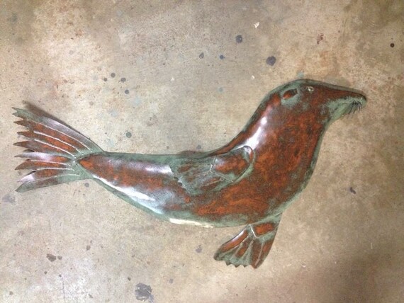 Fur Seal Metal Wall Sculpture 27in long Lodge Coastal Cottage Coastal Ocean Beach Art