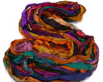 NEW! Recycled Sari Silk Ribbon, Multi Mix Jewel Tones