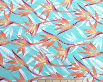 Bird of Paradise Flower on Aqua Swimsuit Fabric