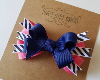 Blue and Pink hair bow, baby hair bow, hair bow for babies, small hair bow, baby hair clip, girls hair bow, toddler hair bow