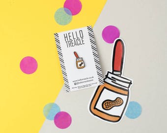 Peanut butter enamel pin and vinyl sticker