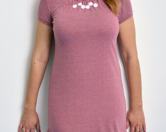 raspberry jersey dress dusky pink crochet blossom