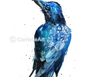 Raven print,raven art,raven watercolour,raven poster,raven watercolor,raven painting,raven gift,bird art,bird print,crow print,crow art