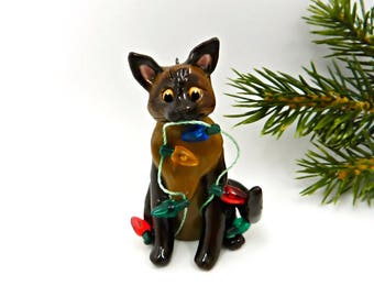 Burmese Siamese Cat Christmas Ornament Figurine Lights Porcelain
