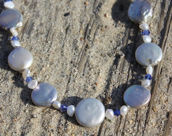 Freshwater Coin Pearls & Crystals Necklace
